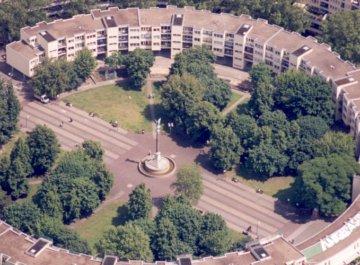 Historische Luftaufnahme vom Mehringplatz in Kreuzberg