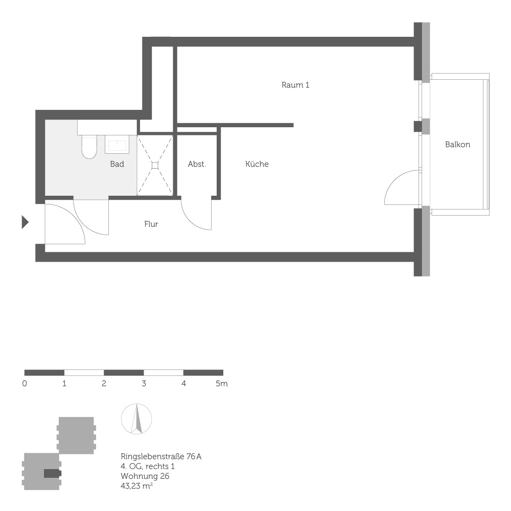 تصویر Moderne Wohnung mit Dusche und offener Küche